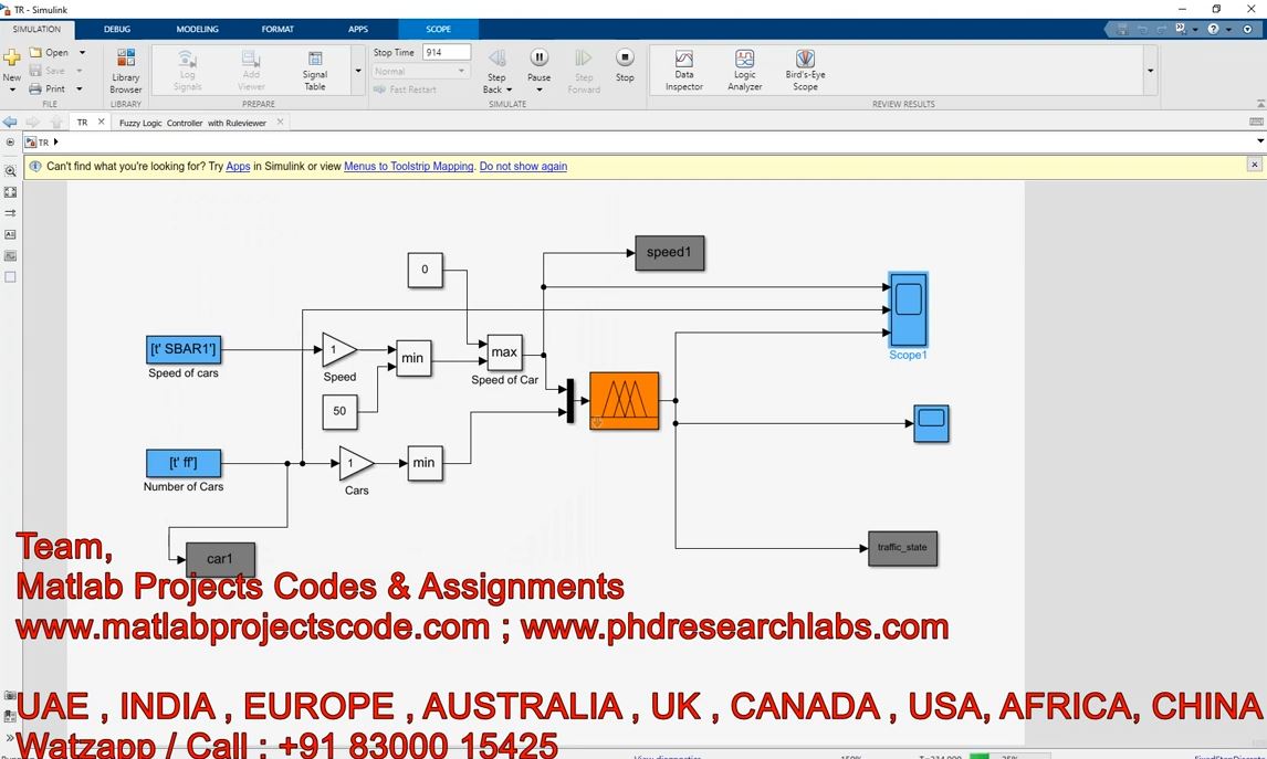 Fuzzy Rule Based Traffic Signal System - Fuzzy - Traffic Signal Red Light Timing - Matlab Simulink project simulation thumbnail for Control Systems Engineering