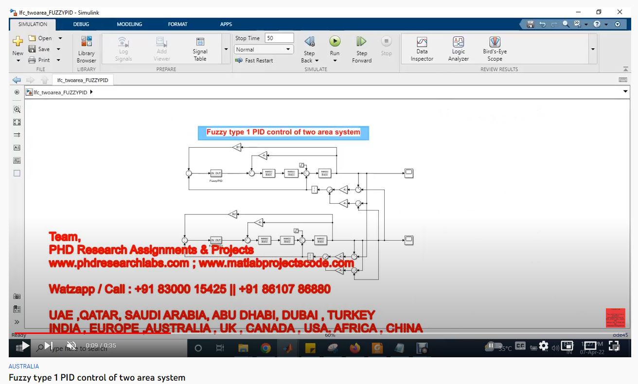 Fuzzy Type 1 PID Control of Two Area System project simulation thumbnail for Control Systems Engineering