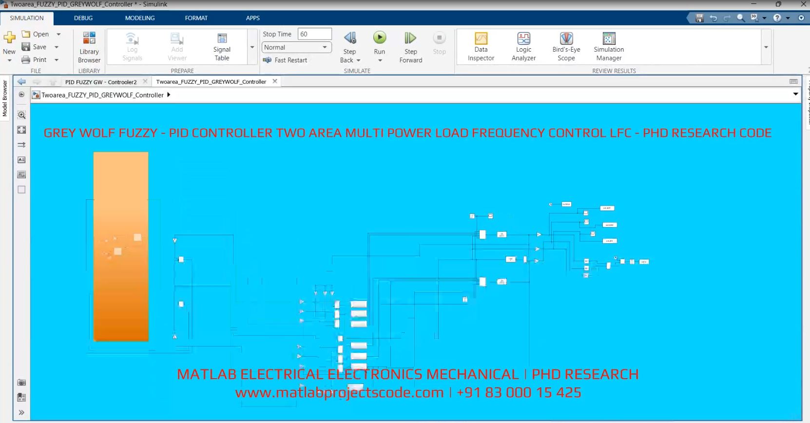 Grey Wolf Fuzzy - Pid Controller Two Area Multi Power Load Frequency Control Lfc - Phd Research Code project simulation thumbnail for Renewable Energy Engineering