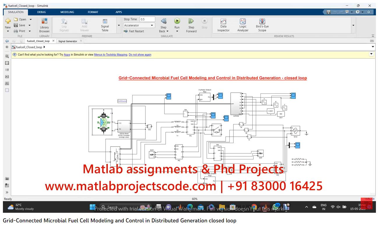 Grid Connected Microbial Fuel Cell Modeling And Control In Distributed Generation Using Closed Loop -Matlab Simulink Simulation project simulation thumbnail for Renewable Energy Engineering