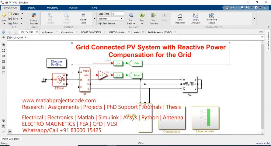 Grid Connected Pv System With Reactive | MATLAB Project