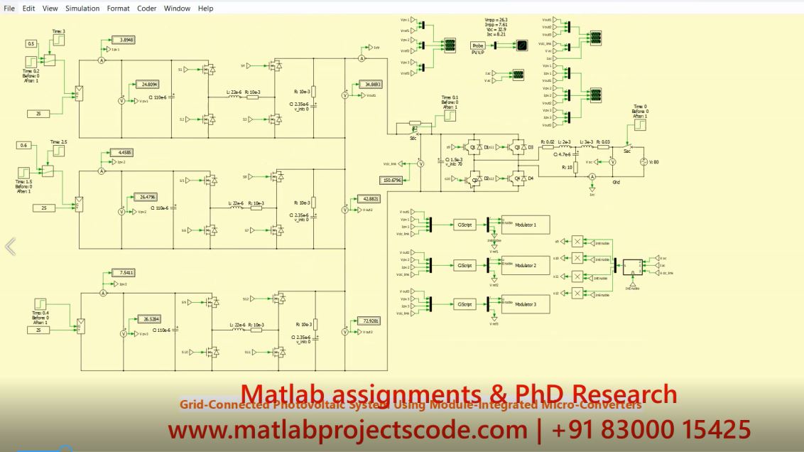 Grid Connected Photovoltaic System Using Module Integrated Micro Converters - Plecs Electrical Simulation project simulation thumbnail for Renewable Energy Engineering