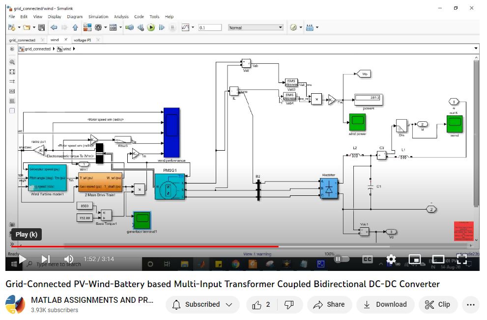 Grid-Connected Pv-Wind-Battery Based Multi-Input Transformer Coupled Bidirectional Dc-Dc Converter project simulation thumbnail for Renewable Energy Engineering