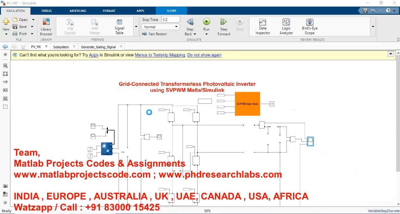 Grid-Connected Transformerless Photovoltaic Inverter Using Svpwm Matlab_Simulink project simulation thumbnail for Power Electronics Engineering