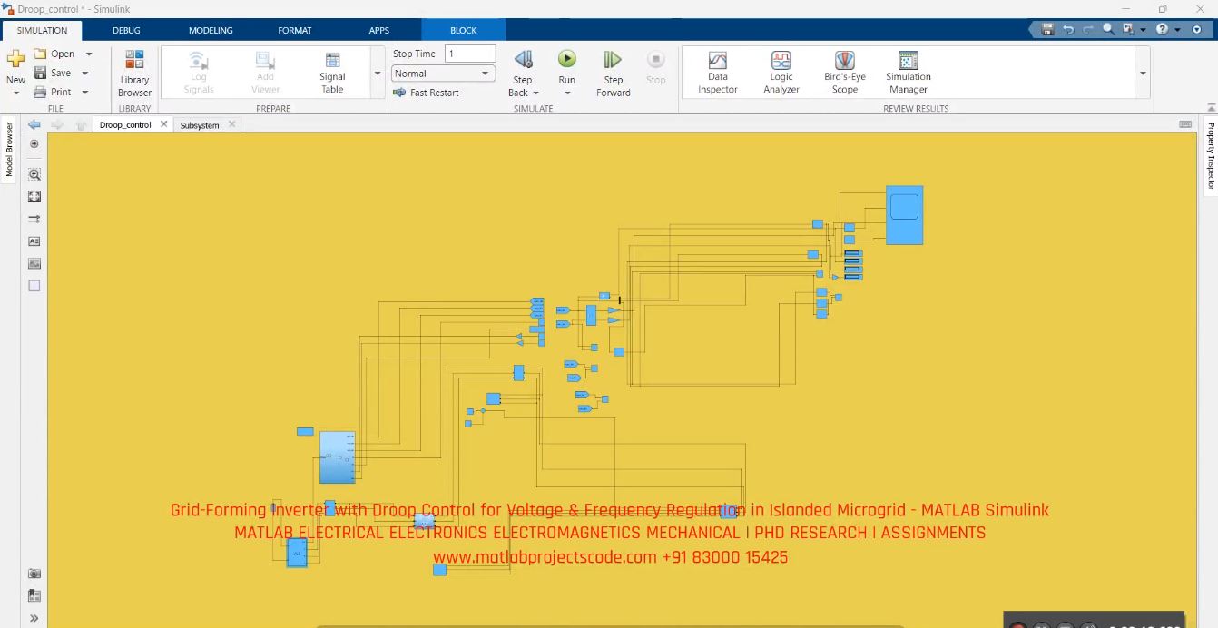 Grid-Forming Inverter with Droop Control for Voltage & Frequency Regulation in Islanded Microgrid - MATLAB Simulink project thumbnail image