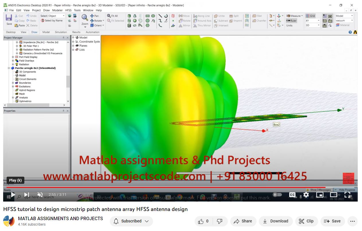 Hfss Tutorial To Design Microstrip Patch Antenna Array Hfss Antenna Design project simulation thumbnail for Electromagnetics and RF Engineering
