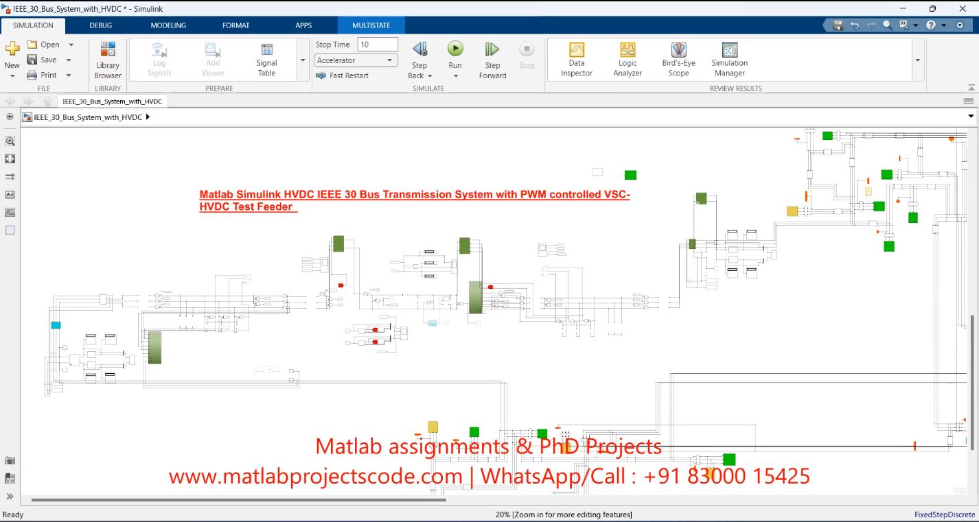 Hvdc Ieee 30 Bus Transmission System With Pwm Controlled Vsc-Hvdc Test Feeder-Matlab Simulink project simulation thumbnail for Power Electronics Engineering