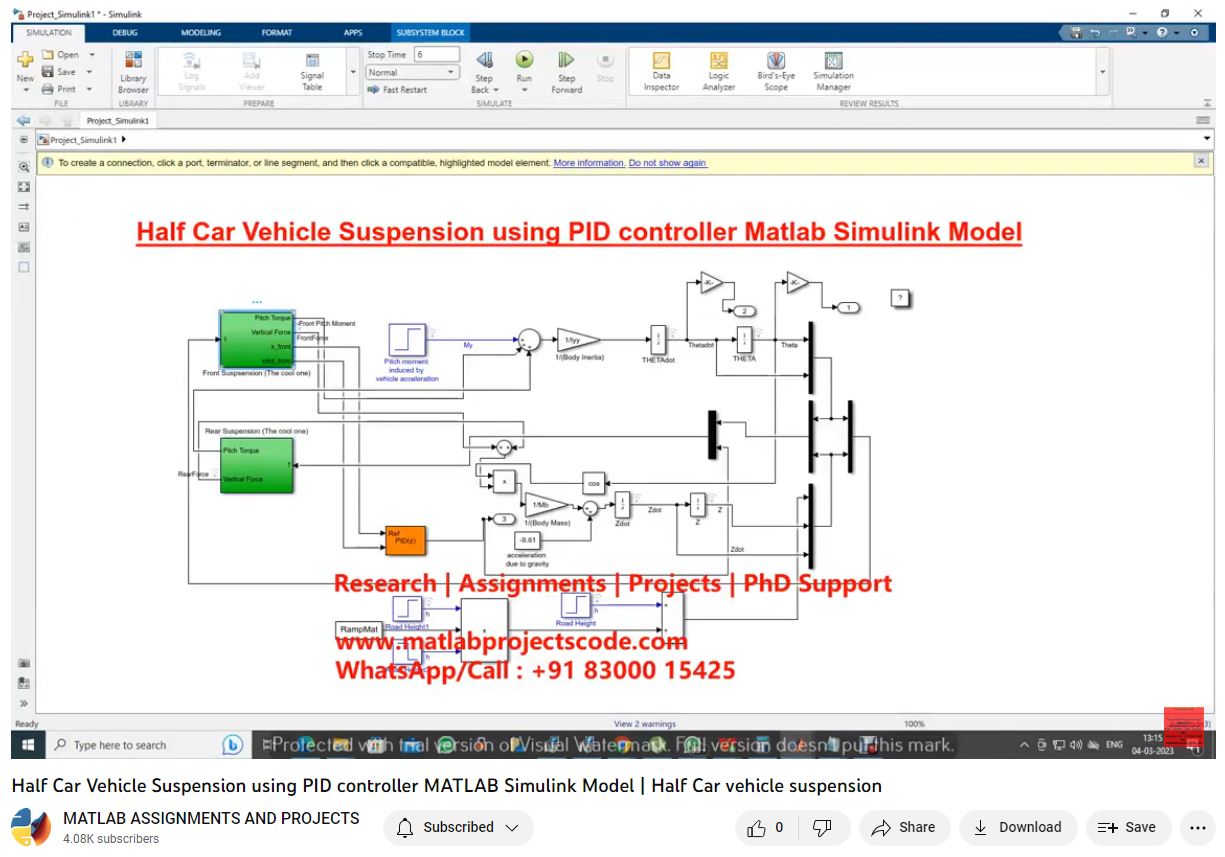 Half Car Vehicle Suspension using PID controller Matlab Simulink Model