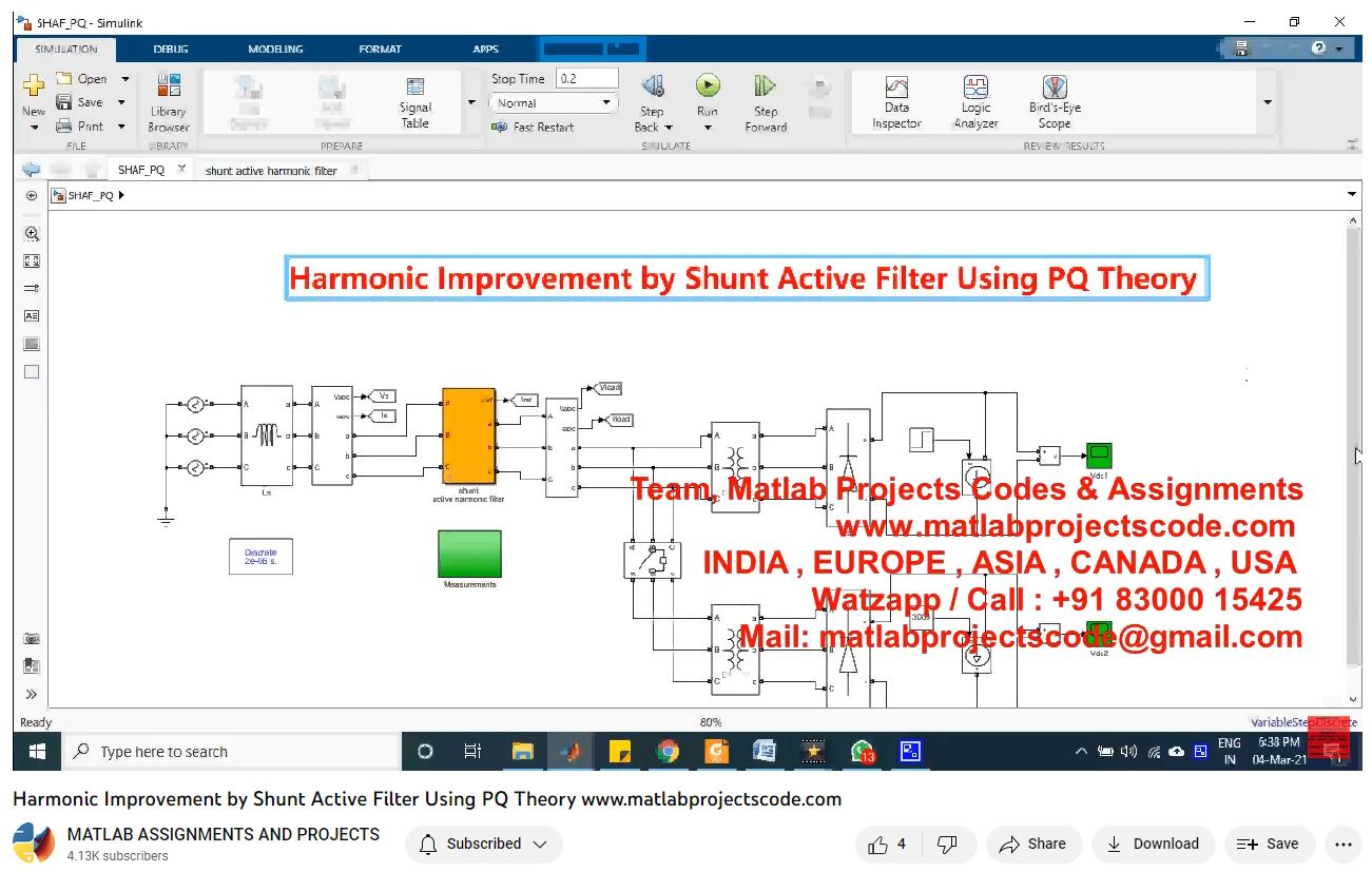 Harmonic Improvement By Shunt Active Filter Using Pq Theory project simulation thumbnail for Power Electronics Engineering