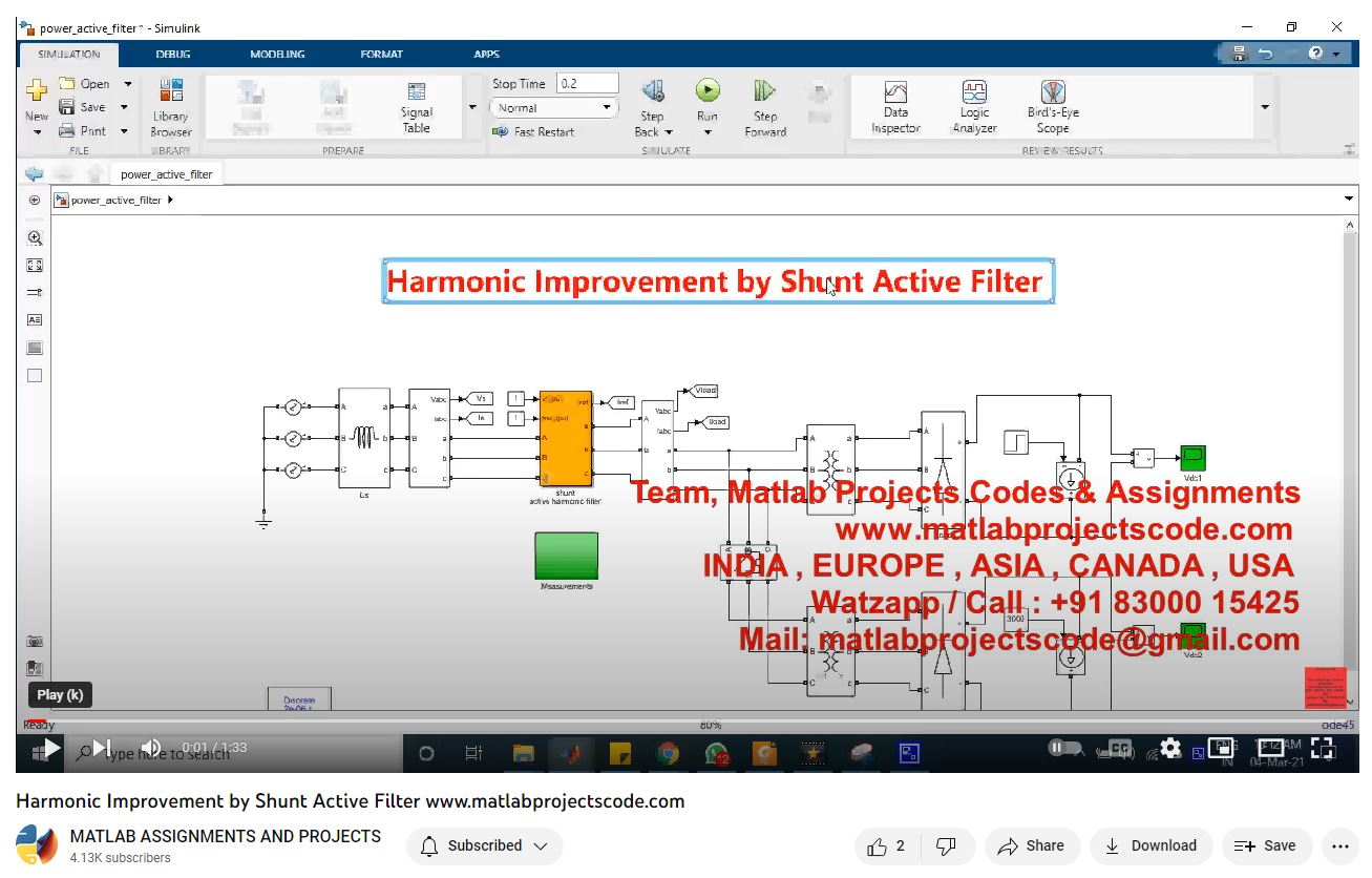 Harmonic Improvement By Shunt Active Filter project simulation thumbnail for Power Electronics Engineering