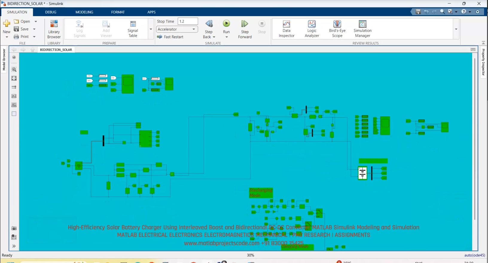 High-Efficiency Solar Battery Charger Using Interleaved Boost And Bidirectional Dc-Dc Converter Matlab Simulink Modeling And Simulation project simulation thumbnail for Renewable Energy Engineering