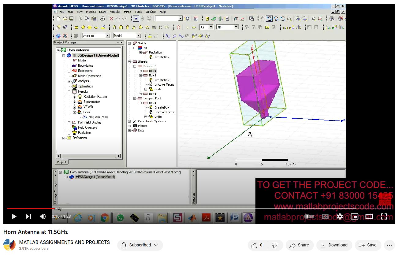 Horn Antenna At 11-5Ghz project simulation thumbnail for Electromagnetics and RF Engineering