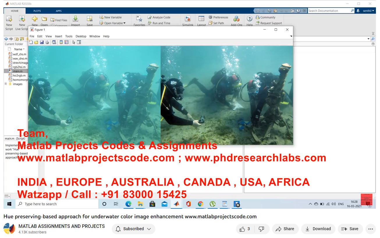 Hue Preserving-Based Approach For Underwater Color Image Enhancement project simulation thumbnail for Signal Processing and AI Engineering