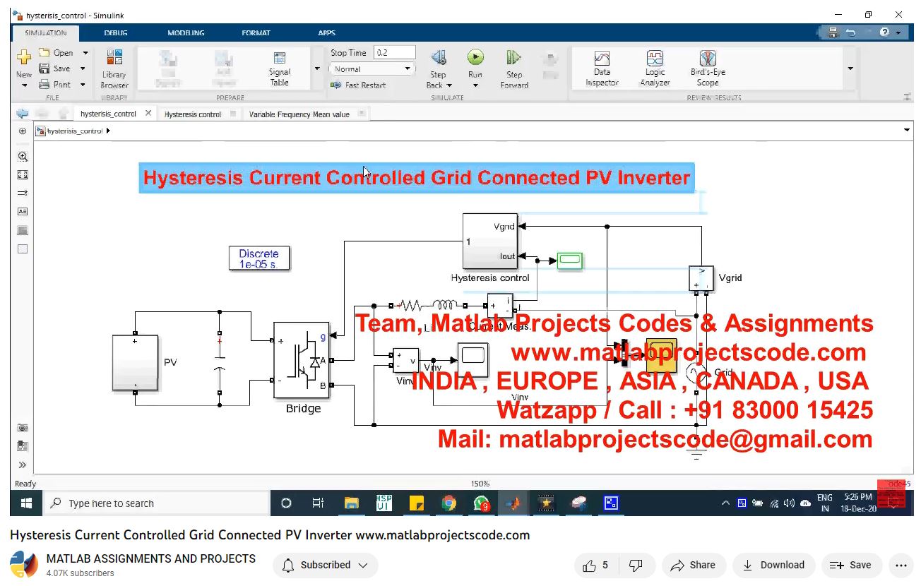 Hysteresis Current Controlled Grid Connected Pv Inverter-Matlab Simulink-Electrical Assignments-Projects-Phd Research project simulation thumbnail for Renewable Energy Engineering
