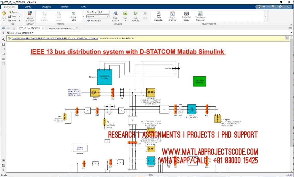 Ieee 13 Bus Distribution System With D-Statcom Matlab Simulink project simulation thumbnail for Electrical Engineering