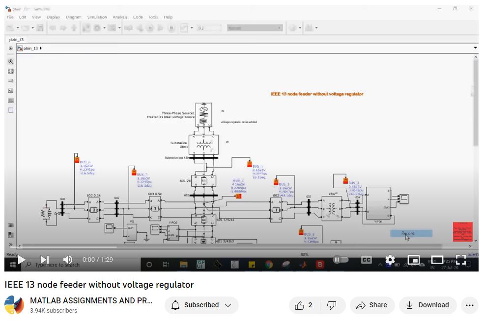 Ieee 13 Node Feeder Without Voltage Regulator project simulation thumbnail for Electronics Engineering