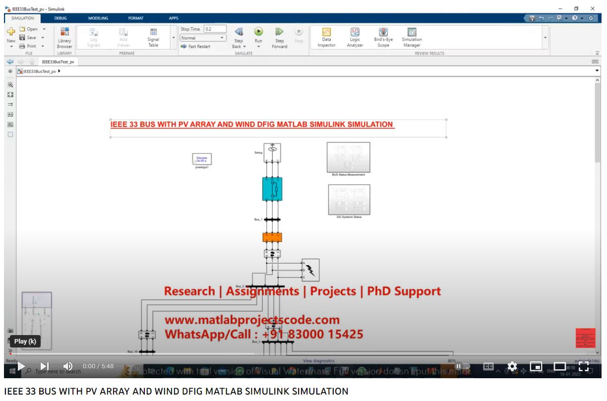Ieee 33 Bus With Pv Array And Wind Dfig Matlab Simulink Simulation project simulation thumbnail for Electromagnetics and RF Engineering