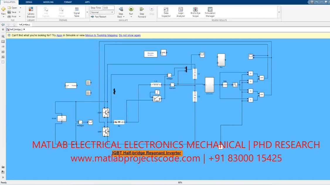 Igbt Half-Bridge Resonant Inverter project simulation thumbnail for Power Electronics Engineering