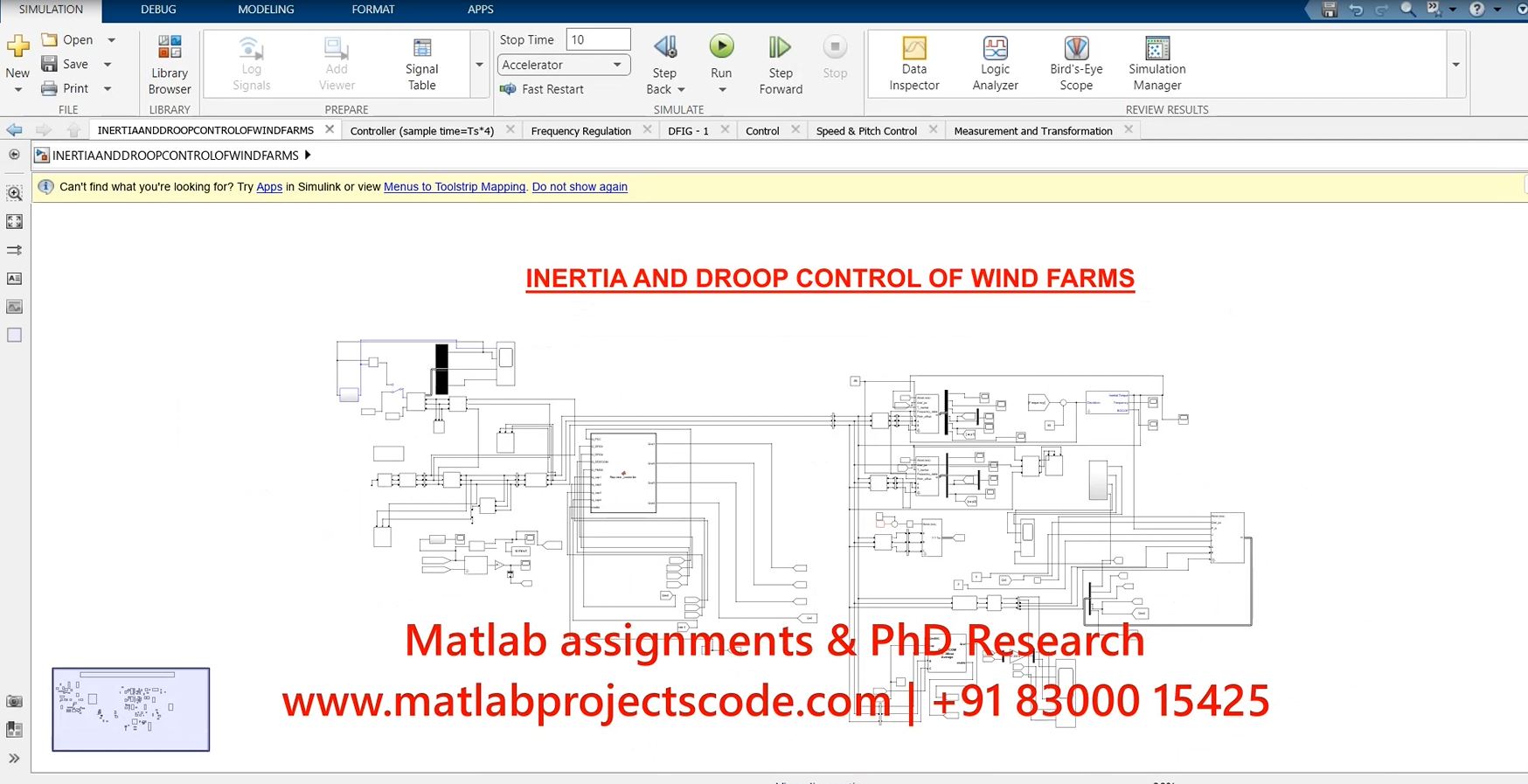 Inertia And Droop Control Of Wind Farms Matlab Simulink project simulation thumbnail for Renewable Energy Engineering