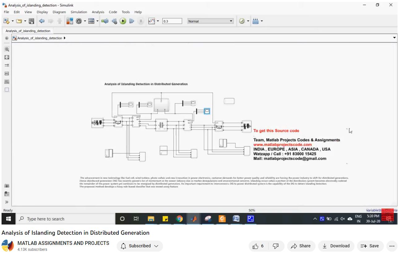 Islanding Detection In Distributed Generation project simulation thumbnail for Signal Processing and AI Engineering