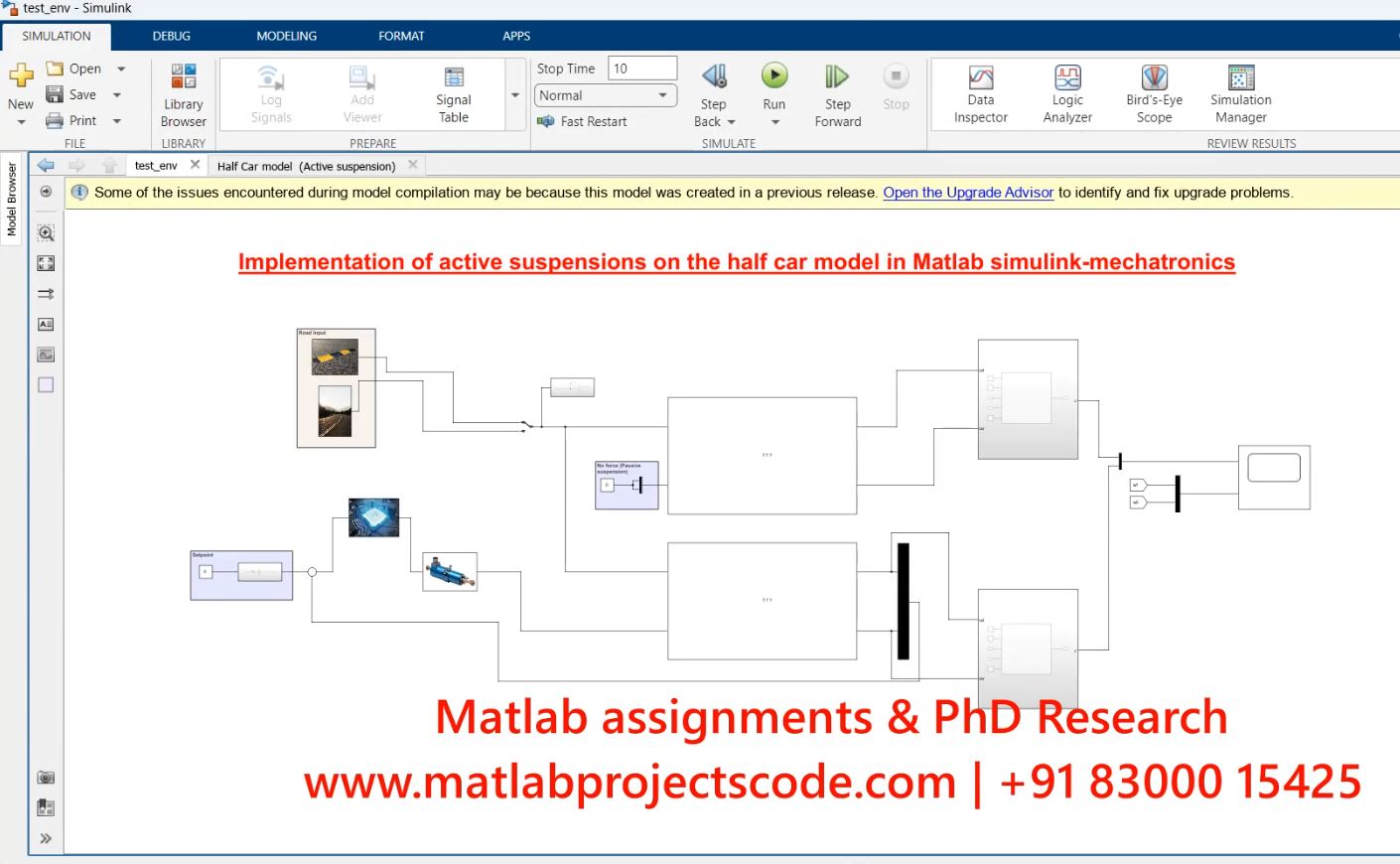Implementation Of Active Suspensions On The Half Car Model In Matlab Simulink-Mechatronics project simulation thumbnail for Mechanical, EV and Mechatronics Engineering