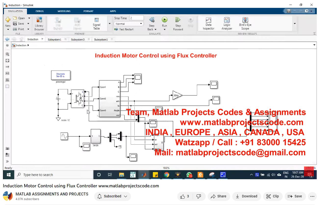 Induction Motor Control Using Flux Controller-Matlab Simulink-Electrical Assignments-Projects-Phd Research project simulation thumbnail for Mechanical, EV and Mechatronics Engineering
