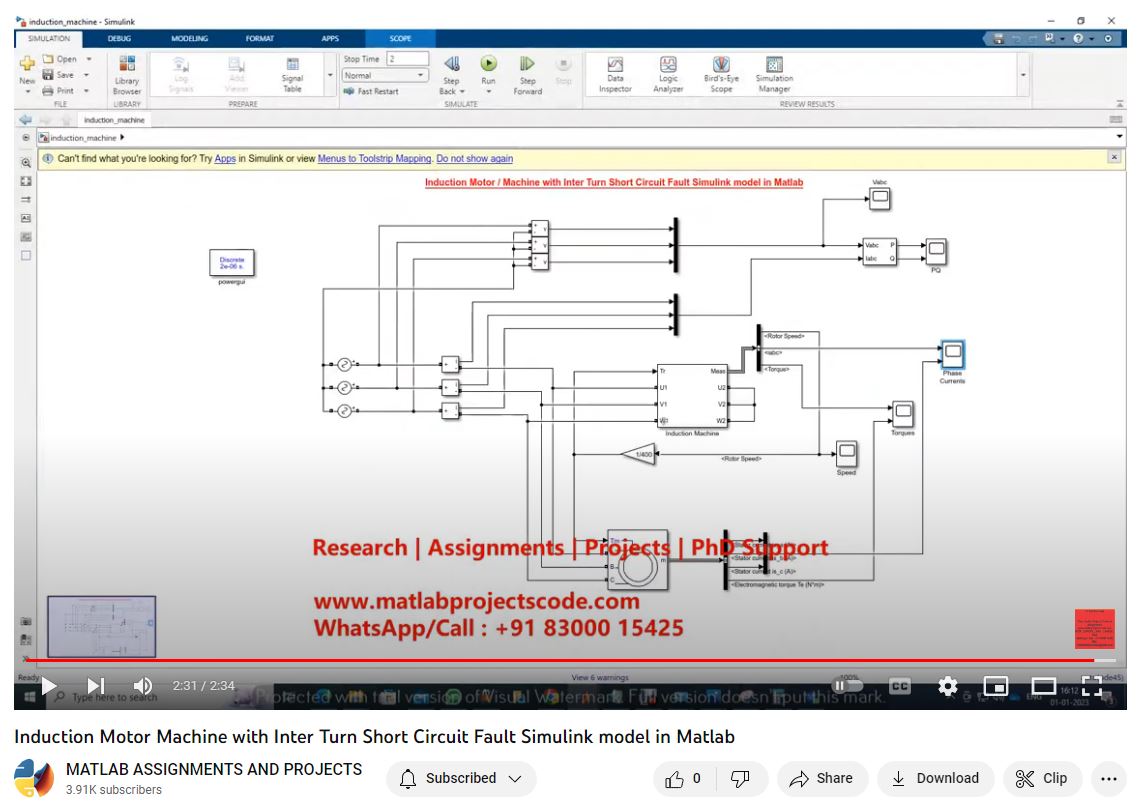 Induction Motor Machine With Inter Turn Short Circuit Fault Simulink Model In Matlab project simulation thumbnail for Mechanical, EV and Mechatronics Engineering