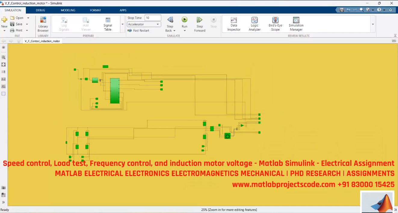 Induction Motor Speed Load Frequency Control - Matlab Simulink Voltage Control Simulation project simulation thumbnail for Mechanical, EV and Mechatronics Engineering