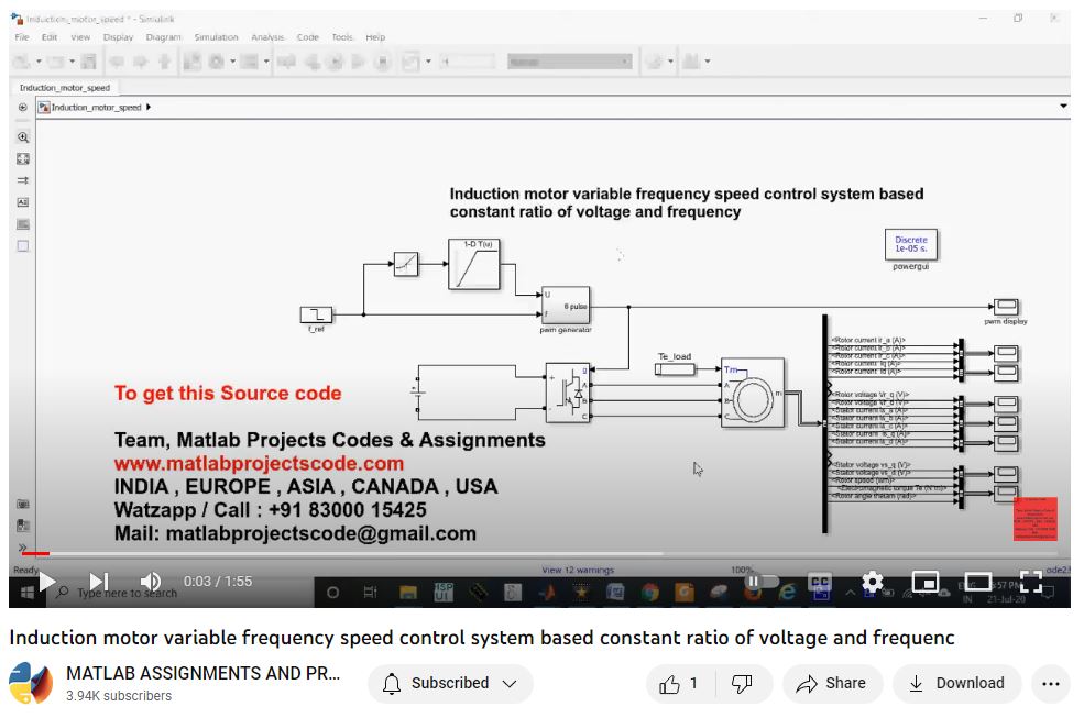 Induction Motor Variable Frequency Speed Control System Based Constant Ratio Of Voltage And Frequenc project simulation thumbnail for Mechanical, EV and Mechatronics Engineering