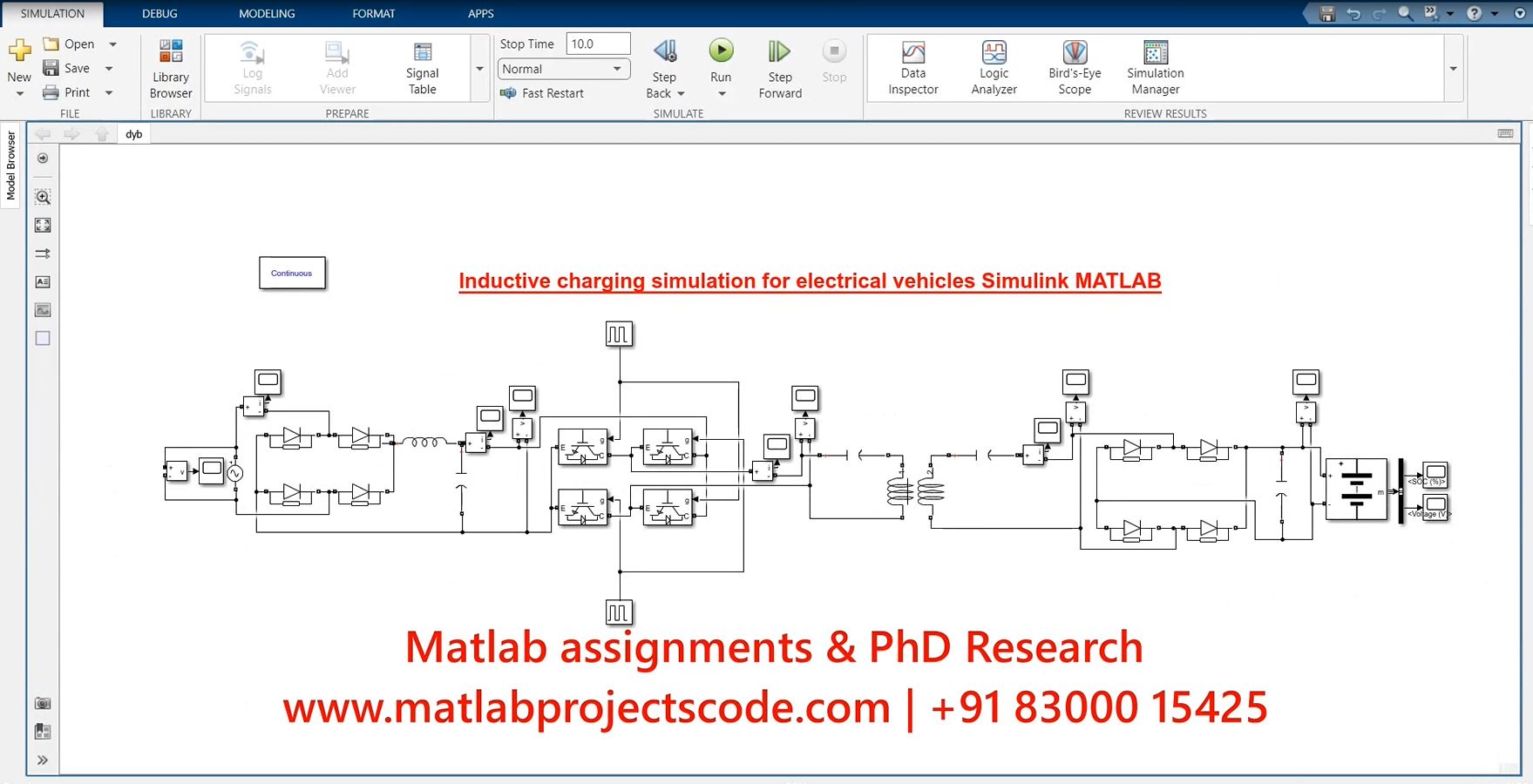 Inductive Charging Simulation For Electrical Vehicles Simulink Matlab-Electrical project simulation thumbnail for Mechanical, EV and Mechatronics Engineering