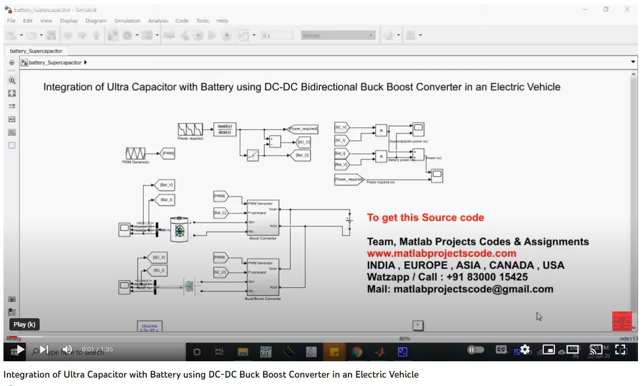 Integration Of Ultra Capacitor With Battery Using Dc-Dc Buck Boost Converter In An Electric Vehicle project simulation thumbnail for Mechanical, EV and Mechatronics Engineering