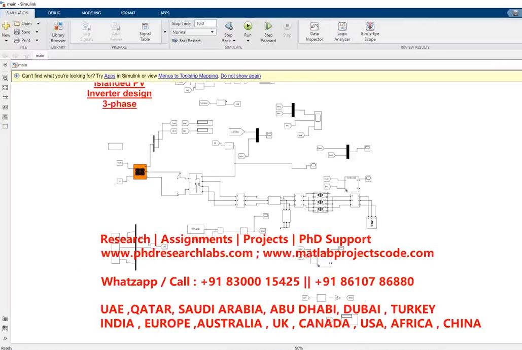 Islanded Pv Inverter Design Matlab Simulink Islanding _ 3 Phase Inverter Islanding _ Simulink project simulation thumbnail for Renewable Energy Engineering