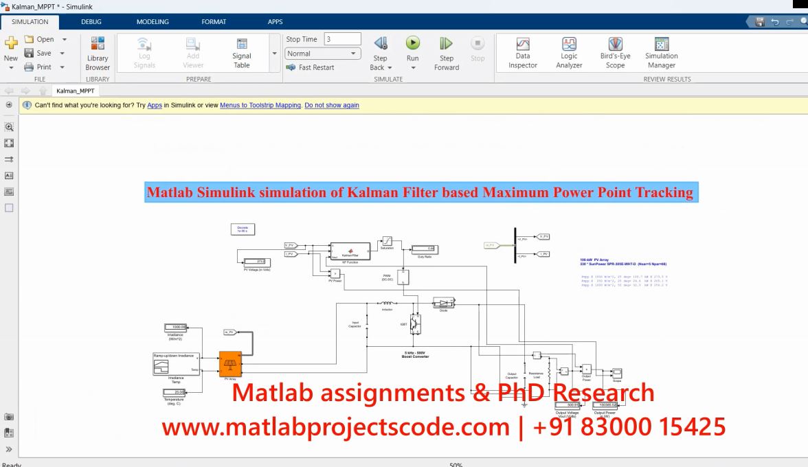 Kalman Filter Based Maximum Power Point Tracking - Matlab Simulink Electrical Simulation project simulation thumbnail for Renewable Energy Engineering