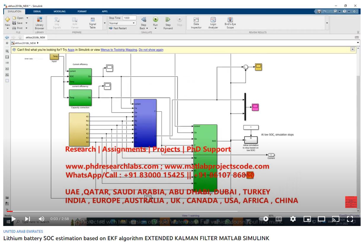 Lithium Battery SOC Estimation based on EKF Algorithm - EXTENDED KALMAN FILTER MATLAB SIMULINK project simulation thumbnail for Communication Systems Engineering