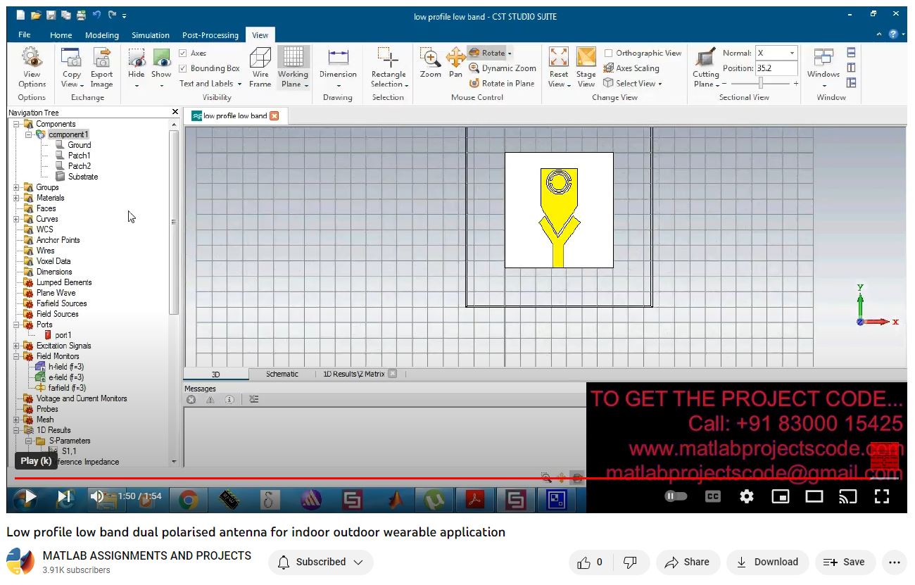 Low Profile Low Band Dual Polarised Antenna For Indoor Outdoor Wearable Application project simulation thumbnail for Electromagnetics and RF Engineering