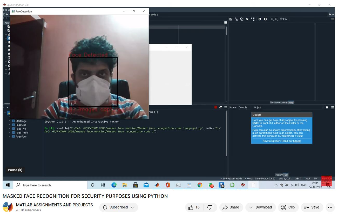 Masked Face Recognition For Security Purposes Using Python-Matlab Simulink-Electrical Assignments-Projects-Phd Research project simulation thumbnail for Signal Processing and AI Engineering