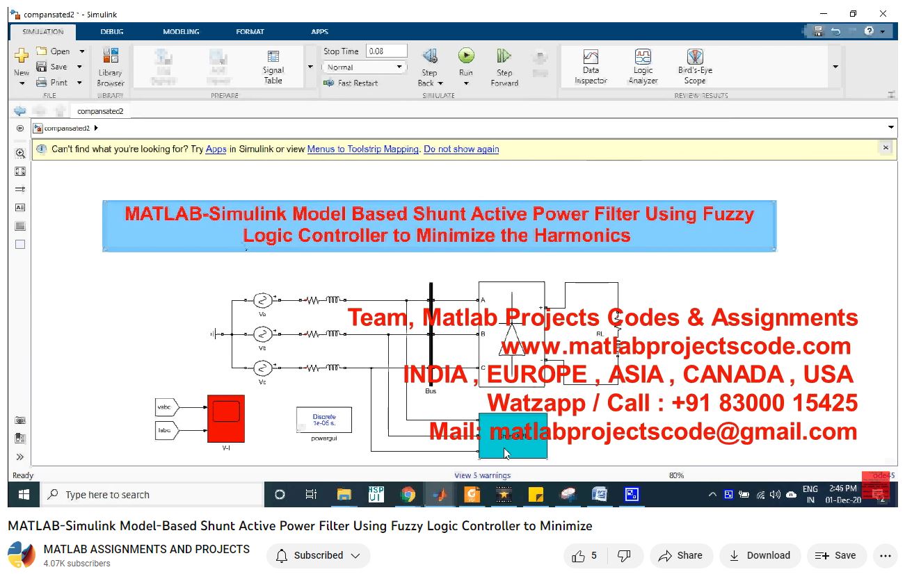 Matlab-Simulink Model-Based Shunt Active Power Filter Using Fuzzy Logic Controller To Minimize-Matlab Simulink-Electrical Assignments-Projects-Phd Research project simulation thumbnail for Renewable Energy Engineering