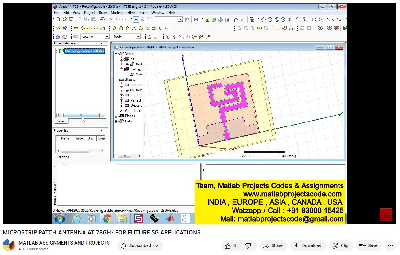 Microstrip Patch Antenna At 28Ghz For Future 5G Applications-Antenna-Electrical Assignments-Projects-Phd Research project simulation thumbnail for Electromagnetics and RF Engineering