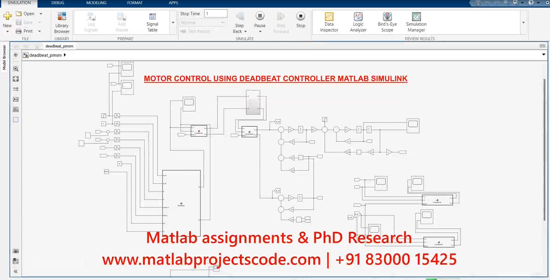 Motor Control Using Deadbeat Controller Matlab Simulink project simulation thumbnail for Mechanical, EV and Mechatronics Engineering