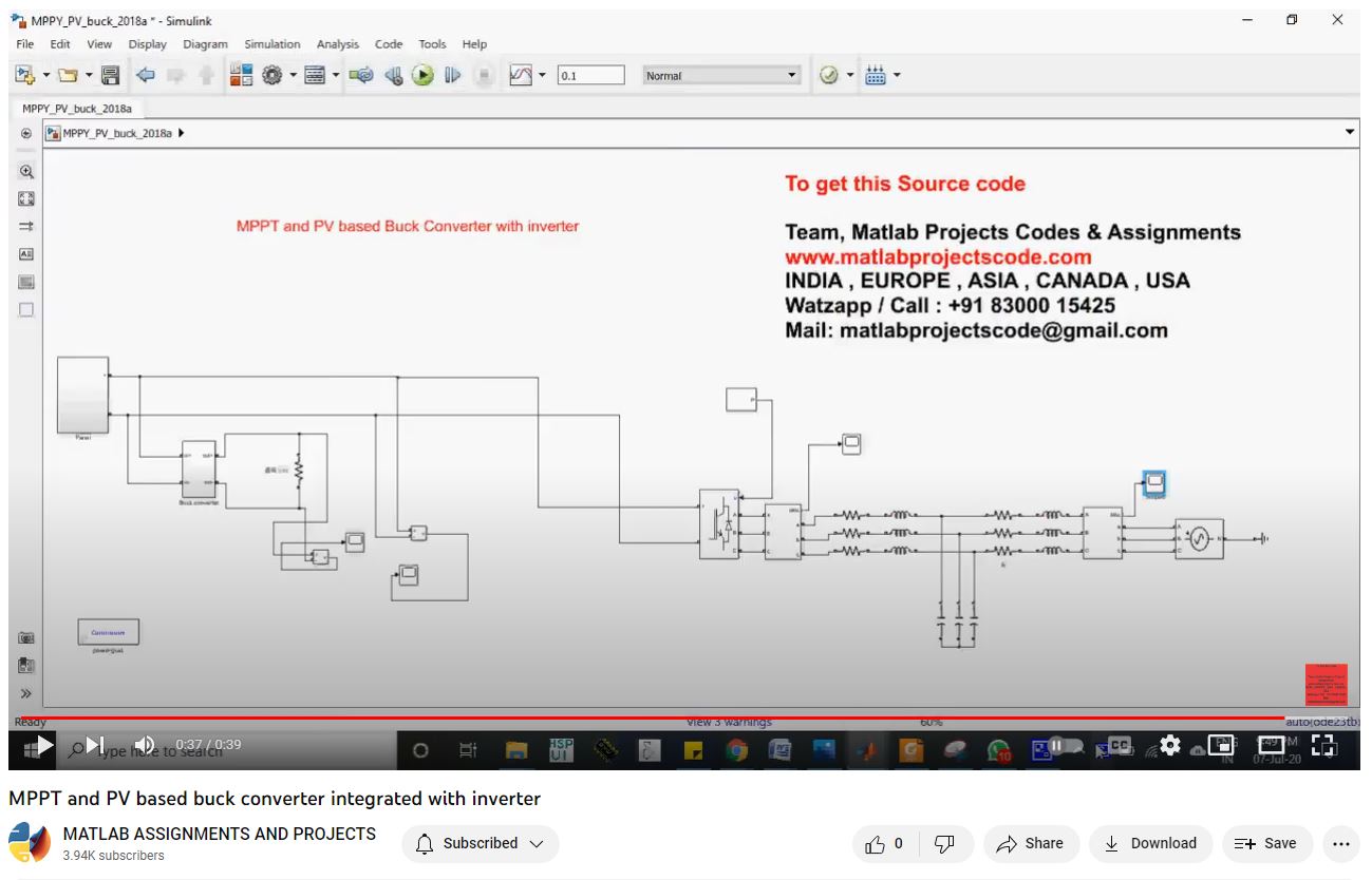Mppt And Pv Based Buck Converter Integrated With Inverter project simulation thumbnail for Renewable Energy Engineering