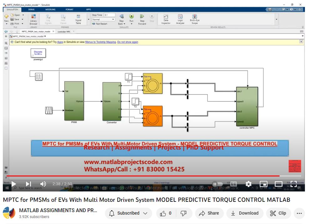 Mptc For Pmsms Of Evs With Multi-Motor Driven System - Model Predictive Torque Control Matlab Simulink project simulation thumbnail for Mechanical, EV and Mechatronics Engineering