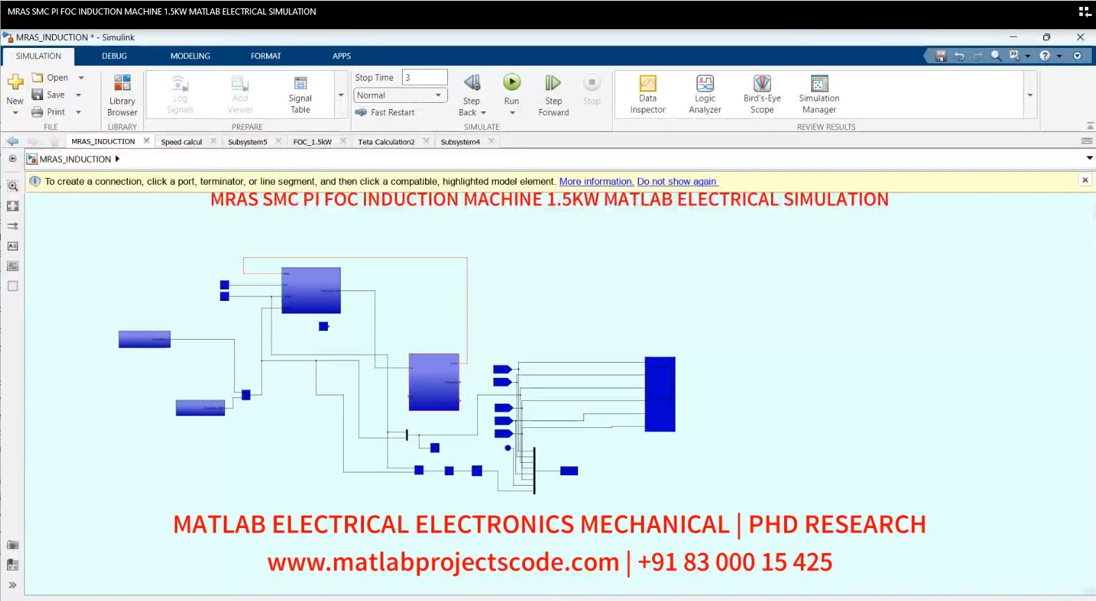 Mras Smc Pi Foc Induction Machine 1 5Kw Matlab Electrical Simulation project simulation thumbnail for Mechanical, EV and Mechatronics Engineering