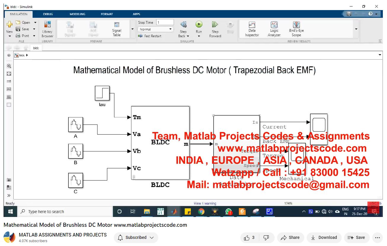 Mathematical Model Of Brushless Dc Motor-Matlab Simulink-Electrical Assignments-Projects-Phd Research project simulation thumbnail for Mechanical, EV and Mechatronics Engineering