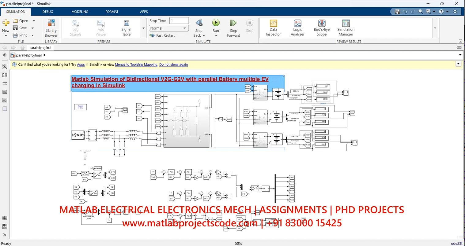 Matlab Simulation Of Bidirectional V2G-G2V With Parallel Battery Multiple Ev Charging In Simulink - Phd Research project simulation thumbnail for Renewable Energy Engineering