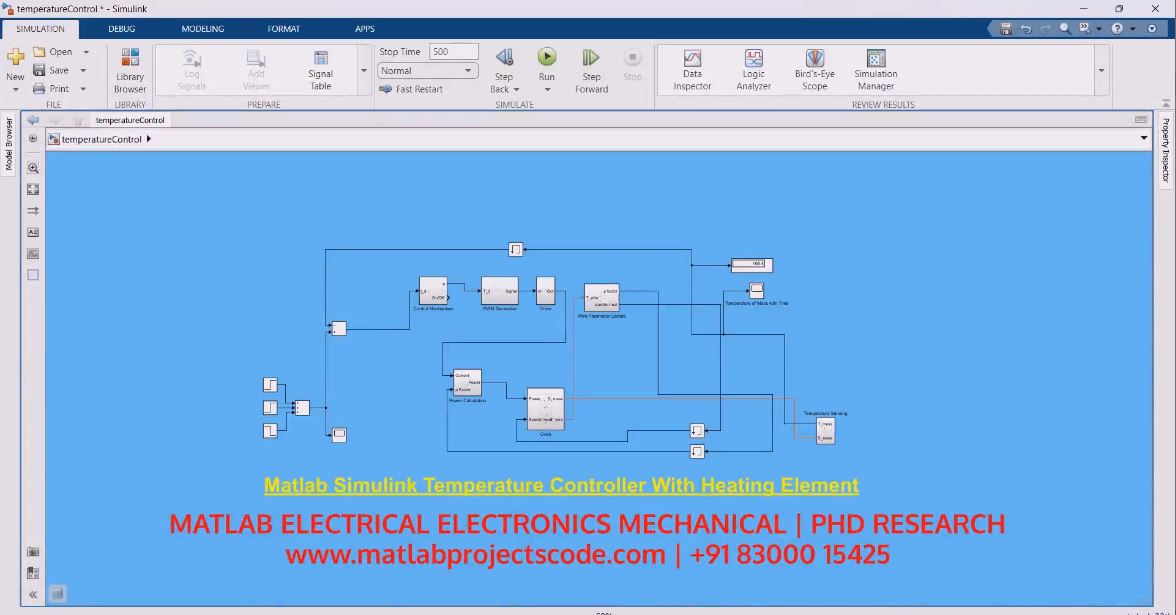 Matlab Simulink Temperature Controller With Heating Element project simulation thumbnail for Control Systems Engineering
