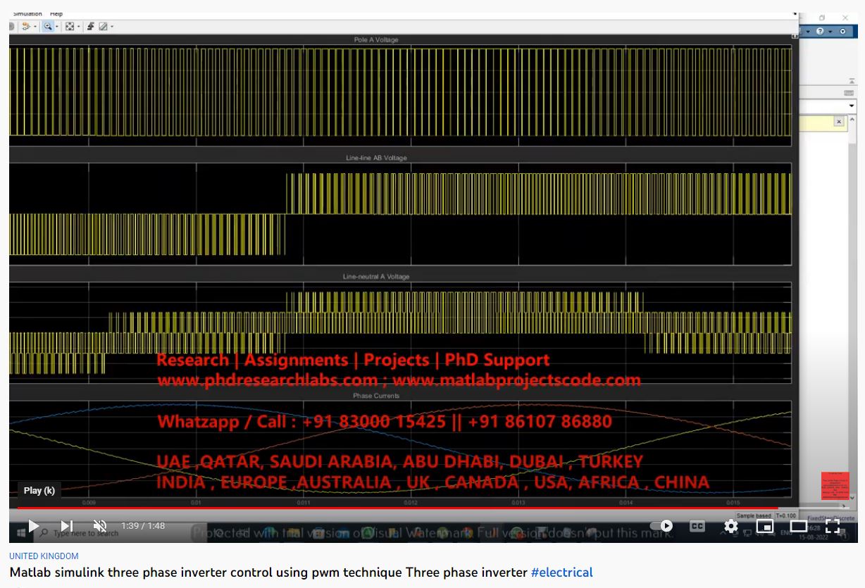 MATLAB SIMULINK for Three Phase Inverter Control using Pwm Technique_Three Phase Inverter project simulation thumbnail for Power Electronics Engineering