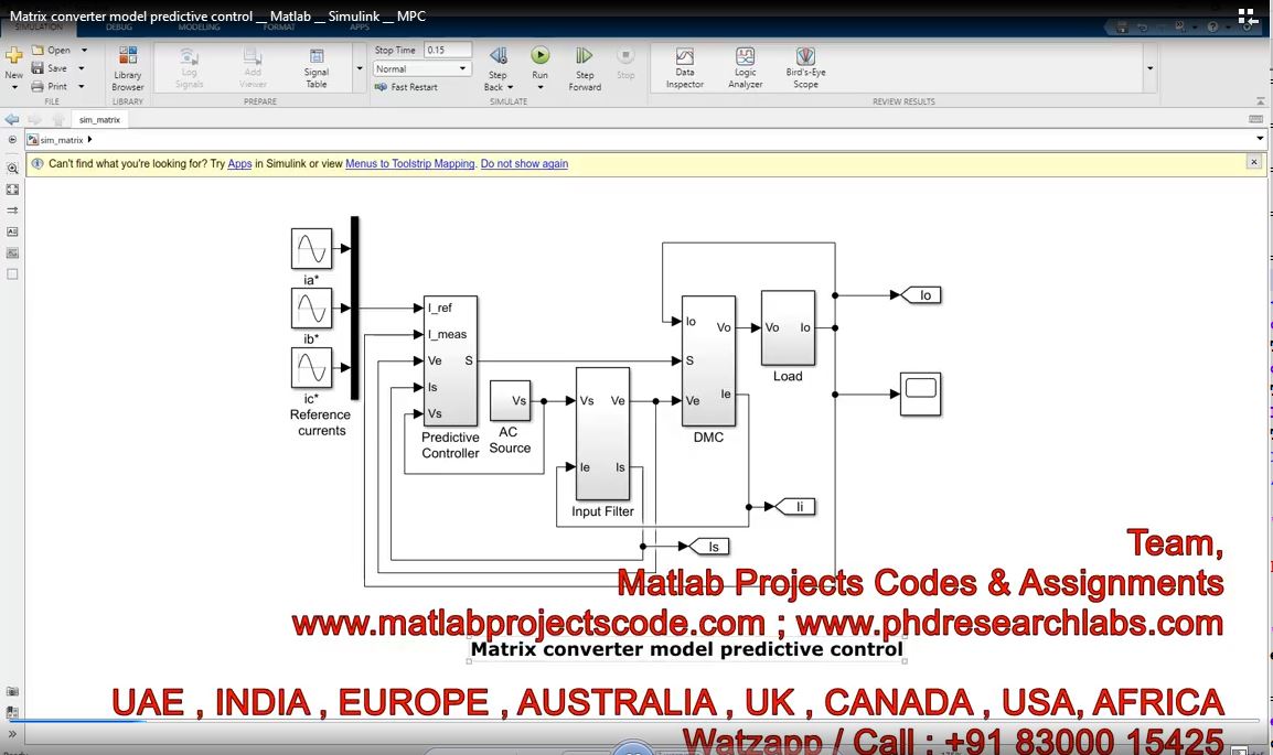 Matrix Converter Model Predictive Control - Matlab - Simulink - Mpc project simulation thumbnail for Power Electronics Engineering