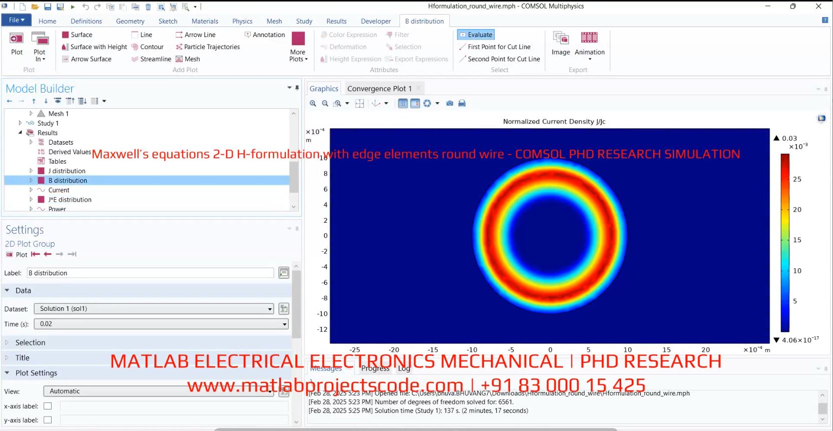 Maxwell S Equations 2-D H-Formulation With Edge Elements Round Wire - Comsol Phd Research Simulation project simulation thumbnail for Renewable Energy Engineering