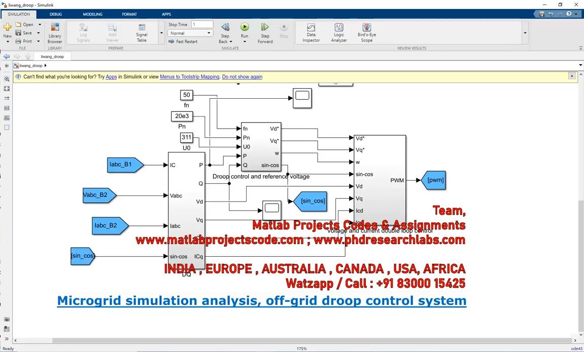 Microgrid Simulation Analysis And Off-Grid Droop Control System project simulation thumbnail for Renewable Energy Engineering