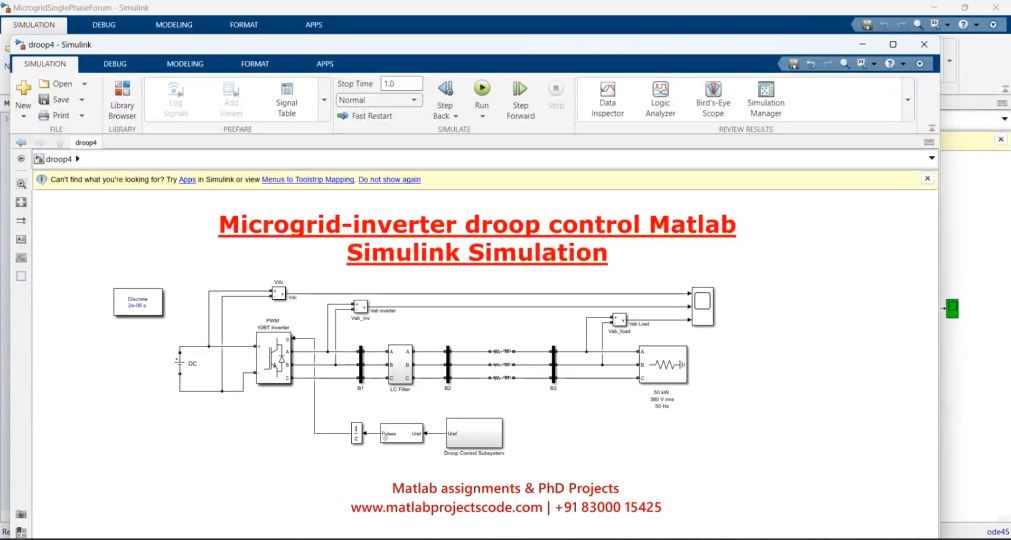 Microgrid-Inverter Droop Control Matlab Simulink Simulation project simulation thumbnail for Renewable Energy Engineering